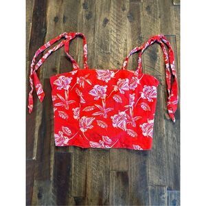 Joie linen blend tropical floral tie shoulder cropped top size 6